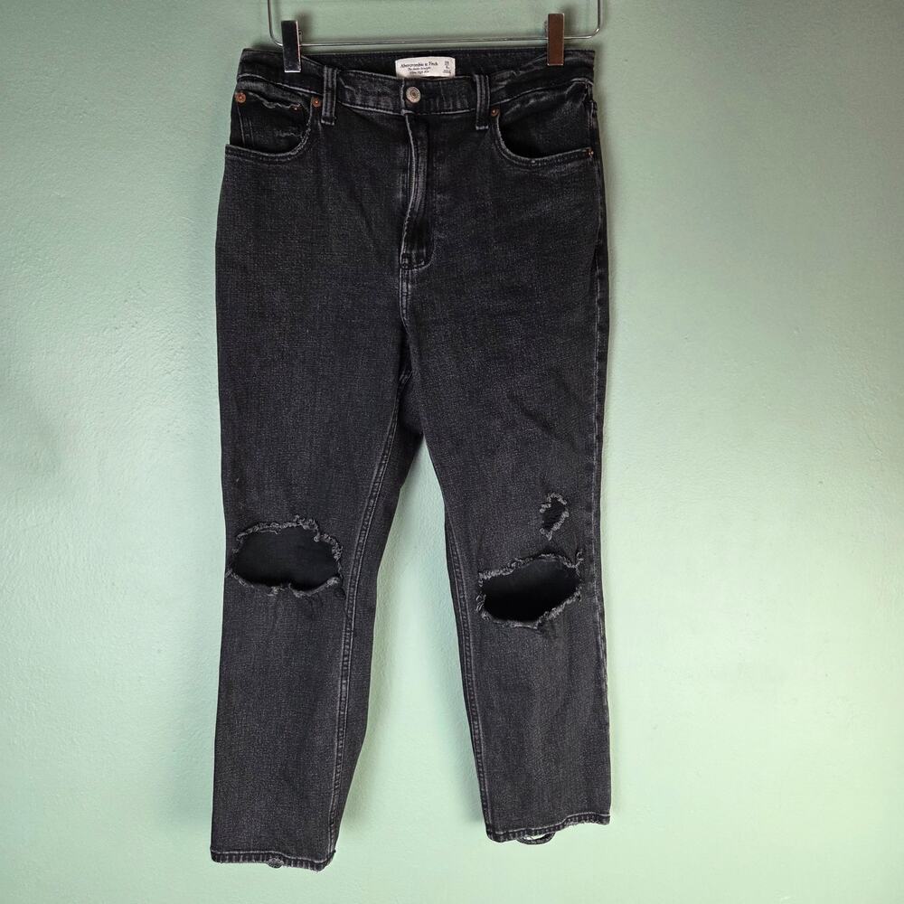 Abercrombie & Fitch Womens 28 6 Black Ankle Straight Ultra High Rise Frayed Hem